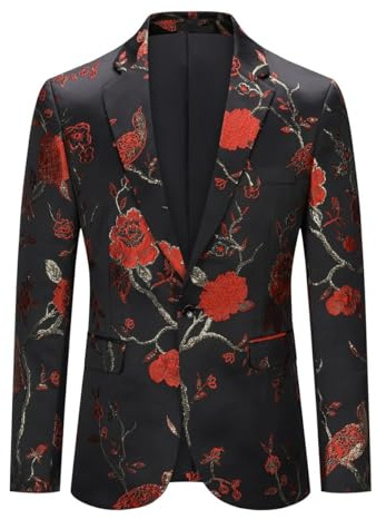YOUTHUP Mens Blazer Slim Fit 1 Button Floral Embroidered Suit Jacket | Polyester material, Floral embroidery Design, Notch lapel, Ideal for prom, wedding, dinner party & business daily occasions