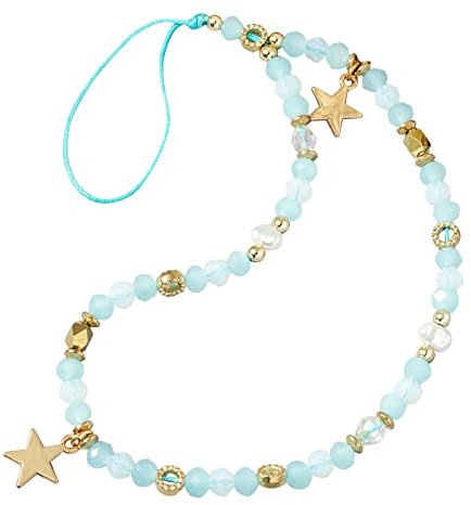 HUIFACAI Chaîne de téléphone à perles avec pendentif étoile à cinq pointes, étui de téléphone portable, cordon de téléphone pour femme, bleu