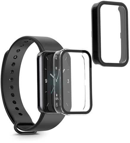 kwmobile fodral kompatibelt med HONOR Band 9 fodral – 2 x härdat glas med plastram – genomskinlig/svart