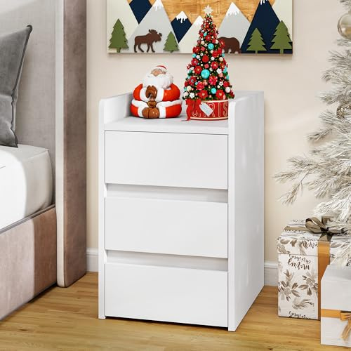 YITAHOME Comodino a 3 Cassetti con Alimentatore, Comodino con Stazione di Ricarica, 2 Porte e Prese USB, Tavolino Impermeabile per Soggiorno e Camera da Letto, 35 x 40 x 60 cm (Bianco)