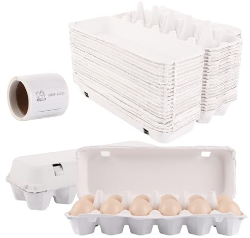 ZOFUN Eierkarton Eierkartons 12er Pappe, 30 Stück Eierschachtel Eierschachteln 12er pappe mit Deckel für je 12 Eier mit Aufklebern, Biologisch Abbaubar Eierschachteln für Eier (Weiß)