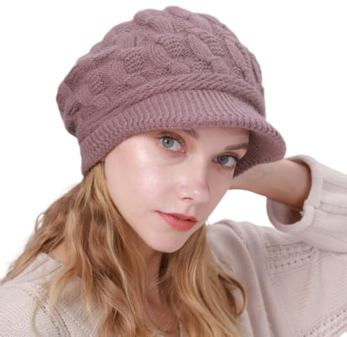Beanie Hats for Women with Vior - Thermal Knitted Winter Hat Fleece Lined Ladies Beret Hat Warm Knitted Wool Hat Crochet UK (UK, Alpha, One Size, Purple)