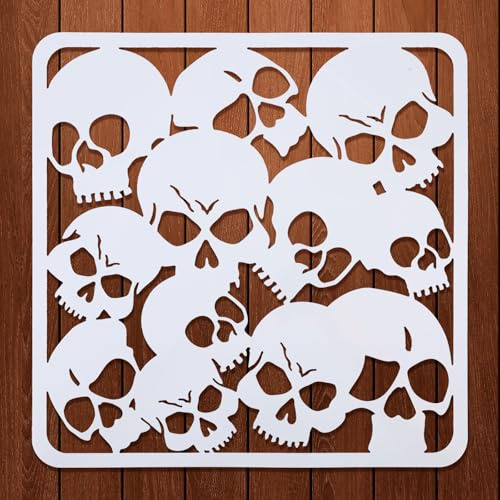 ORIGACH Totenkopf Schablonen für DIY, Wiederverwendbar, 30×30 cm | Halloween Malerei Schablone, Kunststoff Wand Malen Schablonen, Malschablone Set für Scrapbooking Holz Boden Wand Fliesen