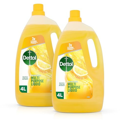 Dettol Citrus Surface Cleaner 2x4L - Multi-Purpose Antibacterial Disinfectant for Floors, Kitchen, Grease, Sinks - Powerful Household Cleaning Liquid