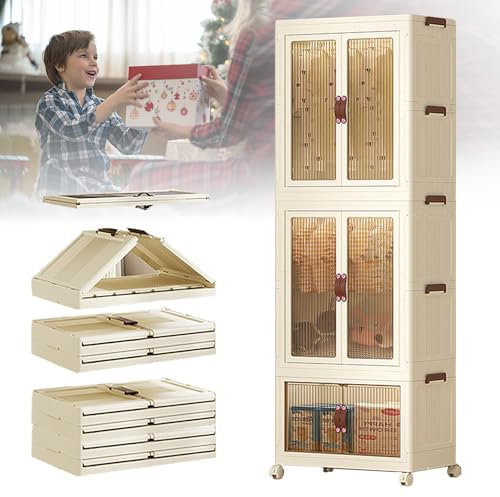 ZMAZHANG Tragbare Kleiderschränke, zusammenklappbarer Kinderkleiderschrank, großer Kinderschrank aus Kunststoff für Babykleidung, Schlafzimmer, Kinderzimmer, mit Kleiderstange und Deckel, schnell mon
