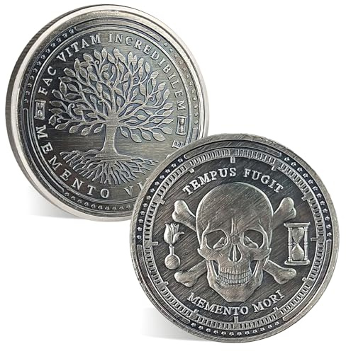 ACGZQY Memento Mori Coin - Tree of Life Memento Vivere Coin Skull Stoic Reminder Sobriety Token DEC Cool Recovery Medallion Gifts