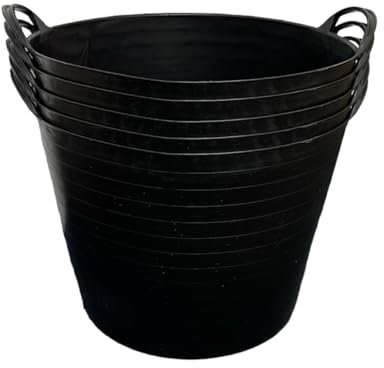 NEW! BLACK 42L Flexi Tubs 5 Packs - Durable Flexible Buckets for Home & Garden Versatile Large Garden Tubs with Handles, Handy Builders Buckets Heavy Duty, Ideal Bath Laundry Bucket & Flexi Bucket