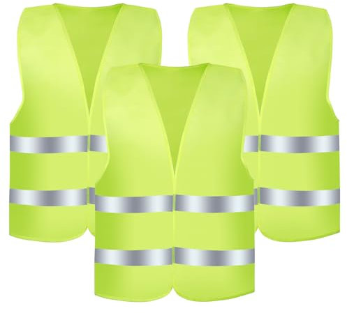 Romon Warnwesten Auto, 3 Stück Warnweste Pannenweste Sicherheitsweste Auto, Westen Reflektierend Neongelb Pannenhilfe Warnwesten, Reflektorweste Wahnwestenjacke Auto, Warnweste für Autofahrern