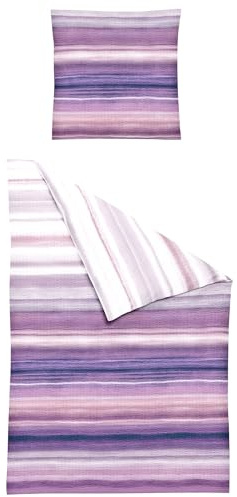 JACK by Bierbaum Seersucker Bettwäsche 2 TLG. 135x200cm Streifen Farbverlauf Lila Rosa Blau Offwhite