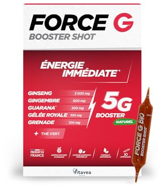 Vitavea Santé - Force G Booster Shot - Ginseng Guarana - 10 ampoules | Vivacité Mentale & Réduction Fatigue - Formule 5G Concentrée - Ampoules Liquides - Sans Allergène - Fabriqué en France