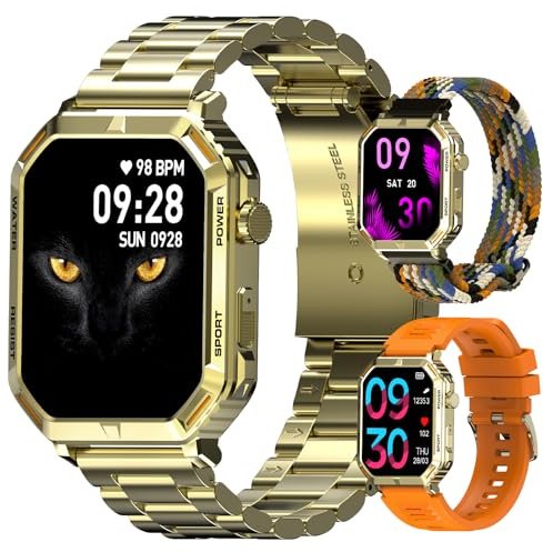Homailida Smartklocka för män med 3 Remmar ta Emot/ringa Samtal, 1,96'' fitnessklocka med stegräknare Pulssömnmätare, 124+ Sport Activity Tracker IP67 Vattentät Smartwatch för Android iOS