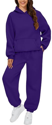 Generisch Trainingsanzug Damen Winter Sportanzug Warm Jogginganzug Oversize Outfit Hausanzug Zweiteiler Loungewear Tracksuit Freizeitanzug Meine Bestellungen Anzeigen(A02 Dark Purple,XXL)