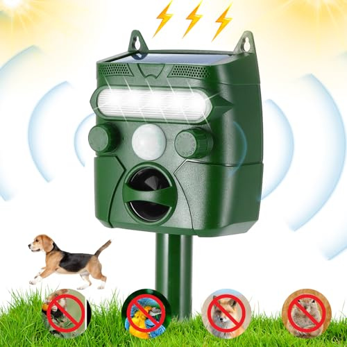 Katzenschreck für Garten, Ultraschall Tiervertreiber Katzenabwehr, Solar Katzenschreck mit PIR Sensor & Blitz 5 Einstellmodi, IP45 Wasserdicht Katzenabwehr Wirksam für Katzen, Hunde, Füchse, Vögel-2