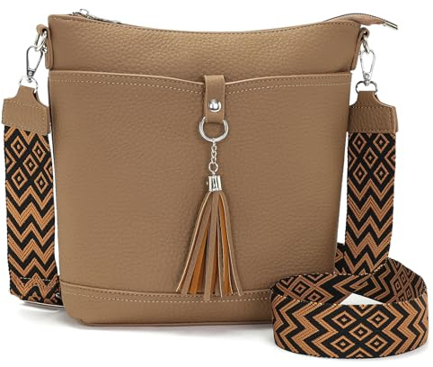 Sasrymnl große umhängetasche Damen Mittelgroß Khaki Handtasche Damen Groß Veganes Leder Crossbody Bag Damen