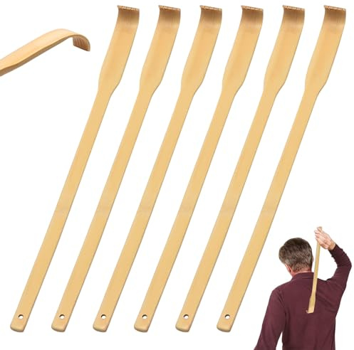 WANDGU 6 unidades de masajeador de madera para la espalda: rascador de espalda de madera de bambú de 16,43 pulgadas con mango largo, masajeador de esquinas de mano para un alivio inmediato del picor