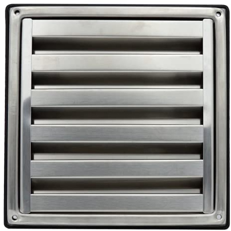 DOMUX - Rejilla de ventilación de acero inoxidable 304 Ø150 mm – Cuchillas fijas antilluvia + mosquitero antiinsectos malla 2 x 2 mm – Campana VMC Secadora de ropa – 185 x 185 mm DN150 – Garantía de 5