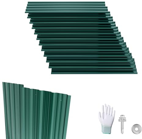 LZQ 12 Stück Dachplatten Trapezblech 129,5x45 cm, 7 m² Verzinkte Wellplatten Stahlblech, Profilblech Dachblech für Gerätehaus Carport, Grün