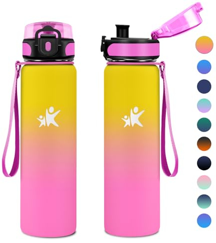 KollyKolla Bouteille Isotherme 1L, Bouteille Isotherme en Acier Inoxydable, Gourde Inox sans BPA, Réutilisable, Gourde Isotherme pour Enfant, École, Bureau, Outdoor, Sport, Gym