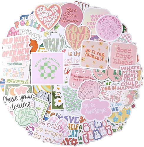 100pcs Preppy Aesthetic Stickers Pack - Waterproof Vinyl Decals for Water Bottles, Laptop & Phone - Positive Motivational Quotes, Inspirational Pink Stickers for Girls Women Kids