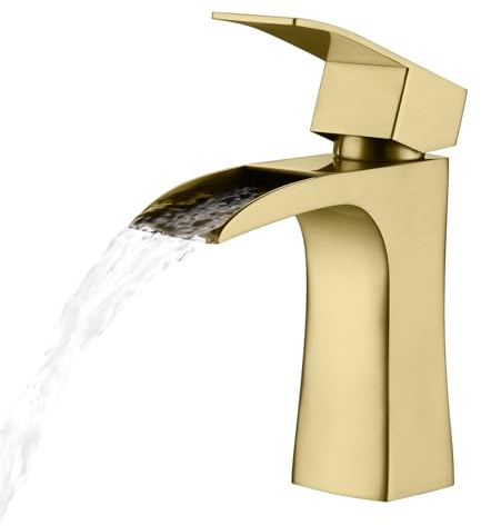 Bathroom Faucet Stainless Steel Modern Waterfall Bathroom Sink Faucet with Single Handle, Washbasin Faucet Suitable for 1 Hole Brushed Gold