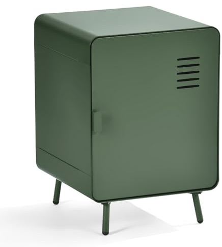 MEUBLE Cosy Nachttisch mit Ablagen und Tür Beistelltische Wohnzimmerschränke Nachtkonsole Sofatisch aus Metall fürs Wohnzimmer Schlafzimmer Arbeitszimmer, Industrial Style, Grün