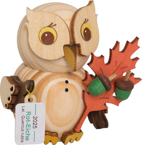 Kuhnert - Limitierte Edition Dekoration/Holzfigur - Mini Eule Roteiche - Größe: ca. 7cm - Made in Germany