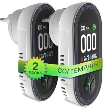 Detector de Monóxido de Carbono con Enchufe - Detector de CO 3 en 1 con | Propano, Metano, Etano, CO - para Casa, Autocaravana 2pcs