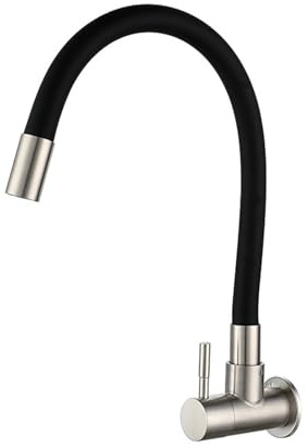 Küchenarmatur Kaltwasserhahn Wandmontage Einzelgriff Edelstahl Spülbecken Wasserhahn-Gebürstet