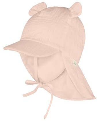 Sterntaler Schirmmütze Nackenschutz mit Ohren – Bio-Baumwoll-Musselin Mütze mit Bindeband und weichem Futter, UV-Schutz 30