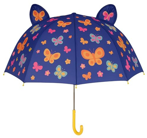 MIJOMA Barnparaply med 3D-djuröron – stabil design, manuell öppning, Ø 70 cm, lätt och säker – högkvalitativt barnparaply av polyester, Fjäril, Durchmesser geöffnet: ca. 70 cm