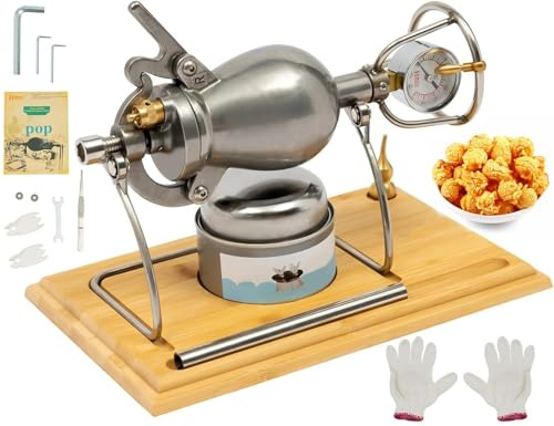 Machine a Pop Corn Chinoise Nostalgique, Mini Popcorn Machine à Riz Soufflé Sous Pression, Appareils à Popcorn Rétro à Manivelle en Acier Inoxydable pour la Maison(Argent,260ml)