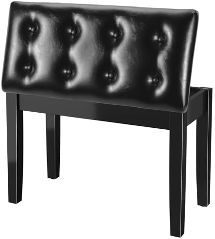 Clevich Piano Bench with Storage,Two-Seater Wooden Piano Stool, PU Leather Piano Seat with Non-Slip Feet, Bench Seat for Vanity, Living Room, Bedroom (Black, 200 kg Load Capacity, 75 x 35 x 49 cm)