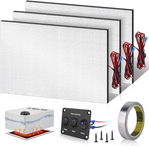 Boltigen 3 cuscinetti riscaldanti per serbatoio dell'acqua per camper, 12 V/13,5 V, kit con termostato automatico e interruttore on/off, per serbatoi fino a 50 galloni, camper, rimorchi, barche