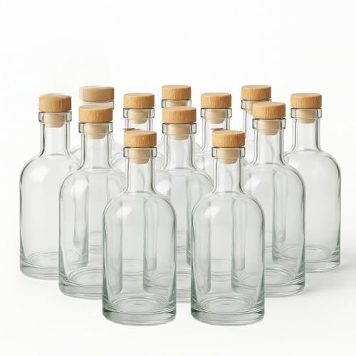Heiko Blume 6 x 500 ml Glasflaschen Set – dickwandig & schwer, mit Holz-T-Korken – Made in Germany – für Liköre, Säfte, Ingwershots, Sirup, Essig & Öl