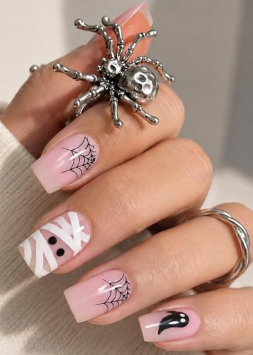 UV Nagelfolien Selbstklebend, 20pcs Halloween Nails, Mumien, Rosa Gel Nagelfolie zum aufkleben für Nagel DIY zu Hause