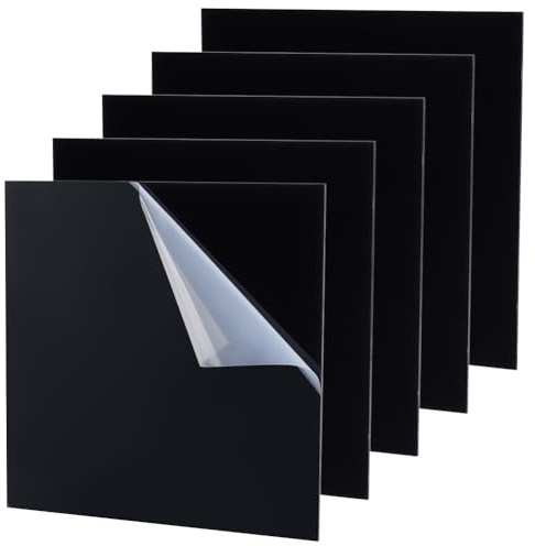 UNICRAFTALE 5Pcs 20x20cm Plaque Acrylique Carrée Noire pour Découpe Lasers Feuille Perspex Claire 2mm Épaisseur Feuille Plastique Transparente Panneau Acrylique pour Remplacement Vitre Cadre
