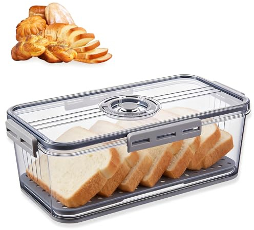 BAIFULAI Brotkasten Brotbox, Brot Aufbewahrungsbox, lebensmittelechtes PET-Material, Zeitaufzeichnung, Brotaufbewahrungsbox mit Trennwänden für alle Arten von Küchenzutaten, 32,5 * 17,5 * 11cm (Grau)