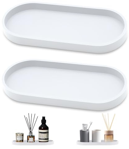 HMCEY 2 Pièces Plateau Salle de Bain 25 X 11 X 2 cm,Ovale Plateau Lavabo Ceramique,Serviette Plateaus Decoratif Bougie,Decorative Tray,Plateaus de Maquillage,Plateaux de Rangement en Silicone