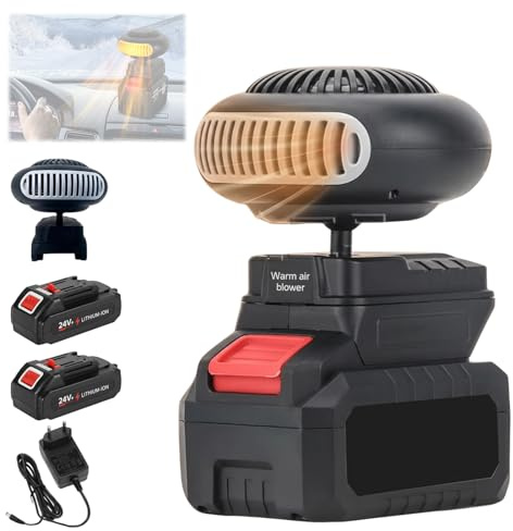 Auto Heizung mit Akku, 2026 New mini heizlüfter akku mit Kippschutz, 1500 mAh Wiederaufladbare Heizung mit USB-Anschluss, für Camping, Zelt, Büro, Auto, Autoscheibenheizung (1 PCS,2 Battery)
