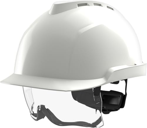 MSA V-Gard 930 Casque de chantier - Casque de protection avec ventilation et visière pour chantier et industrie - Conforme à la norme DIN EN 397 pour le travail - Blanc