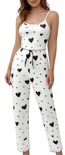 ADUDVLO Women’s 2-Piece Heart Print Pajama Set – Sleeveless Cami Top & High Waist Pants, Soft, Comfortable Pjs for Women Sets Sleepwear & Loungewear for Home & Gifts
