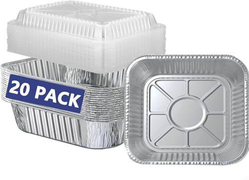 JIUMO 20 Pcs 8 Inch Aluminum Foil Pans with Lids, Square Baking Cake Pans,Foil Roasting Pan Liners, Food Storage Takeaway, Disposable Tin Pans, Foil Food Containers Trays