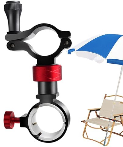 Universal Fishing Chair Umbrella Bracket, 12.2x3cm Aluminum Alloy 360° Rotating Mount Clip with ABS Protective Gasket, Anti-Sway Fixed Holder for Beach Umbrellas and Parasols, Black