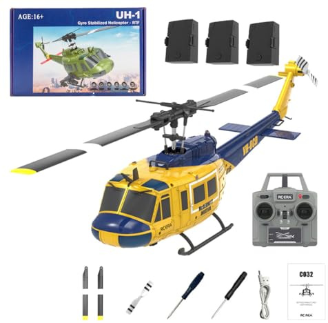 Kopeetechy C032 UH-1 Huey Ferngesteuerter Hubschrauber, 1/48 Scale Flybarless RC Helikopter mit Optical Flow Positioning mit Höhenhaltung & Optical Flow Geschenk für Militärische Enthusiasten