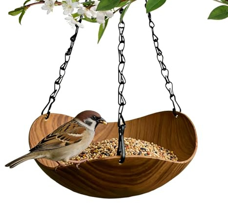 Baño para Aves Exterior - y Bebedero de Madera con Cadena - para Aves con Agua - Accesorio Versátil para Exteriores