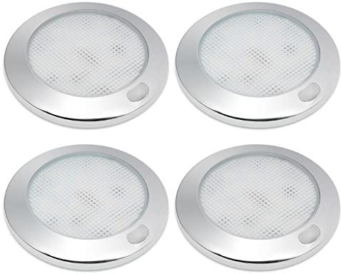 Dream lighting 12v LED Lampe Dimmbar für Wohnmobil Wohnwagen RV Camper Flach Deckenleuchte mit Schalter IP44 3000K Warmweiß 2,4W 150LM 76MM Runde Lampen 4er Set