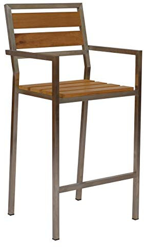 Teako Design Bar Stapelstuhl Lavarone Edelstahl Teak unbehandeltes Massivholz Hochstuhl Barstuhl Tressenstuhl Teakholz