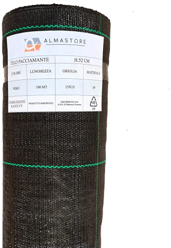 AlmaStore Telo Pacciamatura Nero, 52 cm X 100 mt, Anti Erbacce, Ecologico, Permeabile, Duraturo e Calpestabile - Varie Misure e Colori - Teli pacciamante antialga