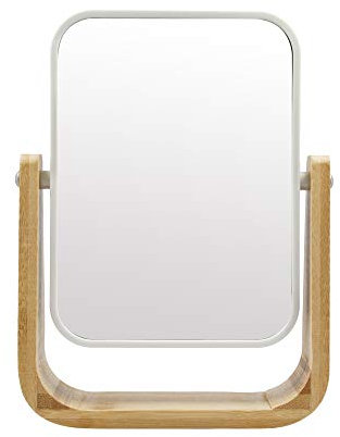 PARSA BEAUTY Bambusspiegel mit 5-Fach Vergrößerung – drehbarer 360-Grad Kosmetikspiegel mit Standfuß – ideal für präzises Make-up, Schminken & Rasieren – modernes Design – 22 x 16 x 4 cm