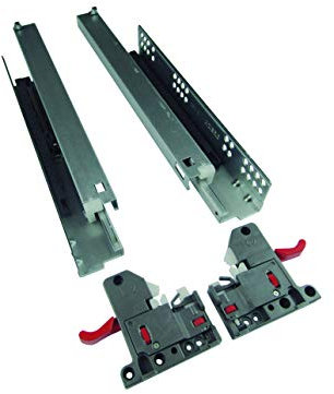 AZERODESIGN -Rieles para Cajones 350 mm -Extracción Total con Freno -Sistema de Cierre Silencioso -3 Sistemas de Regulación -Ideal para Tablero 16 y 19 mm - 50 kg de Resistencia